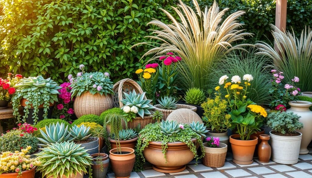 plantas e materiais para jardim